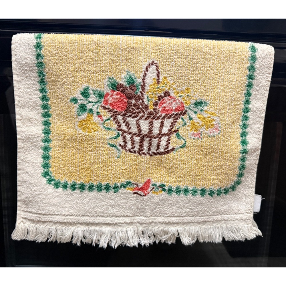 Cannon Hand Towel Excellent Vintage Fruit Basket Yellow Fringe Farmhouse